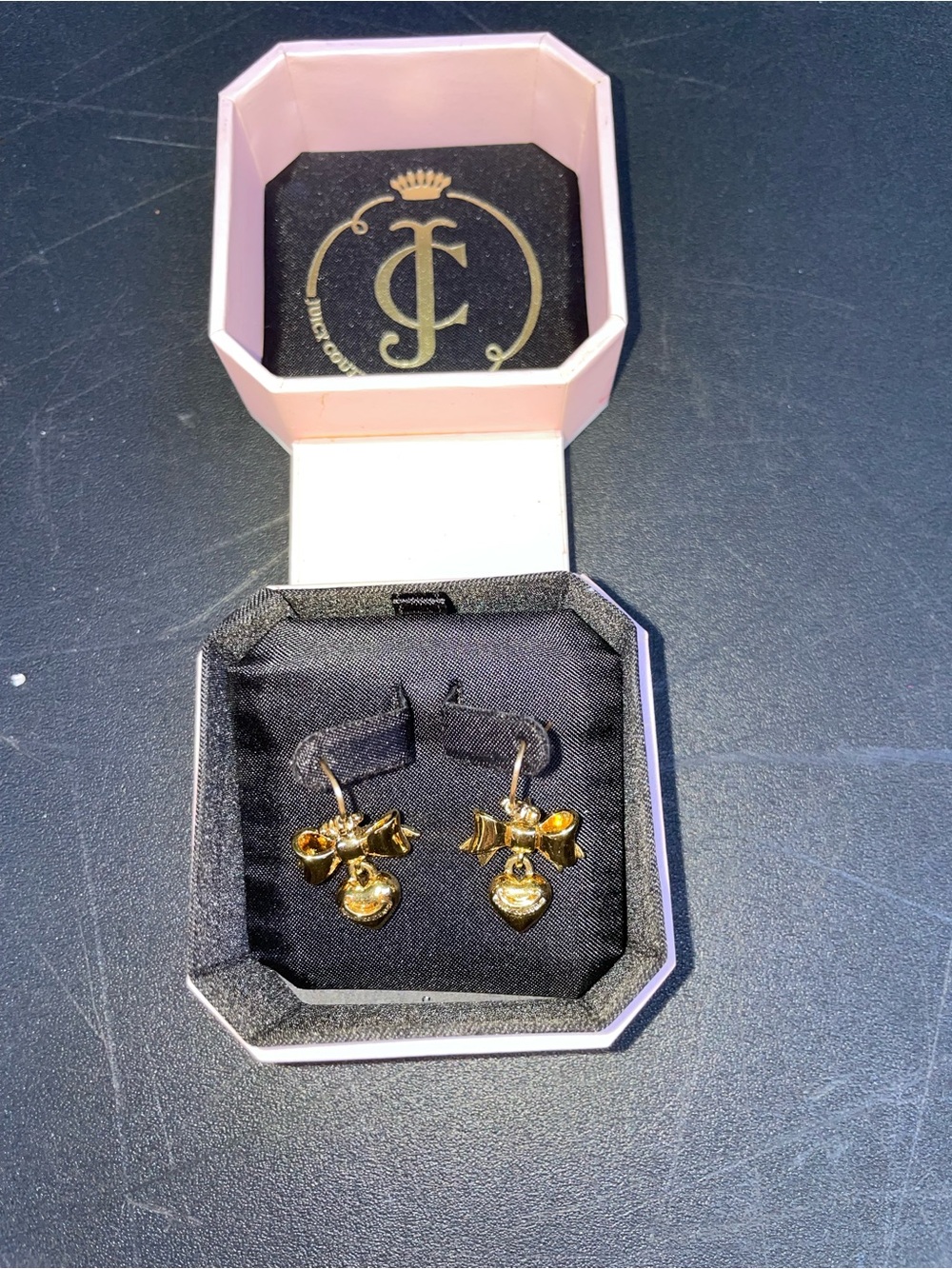 Juicy Couture Gold Bow and Heart Drop Earrings